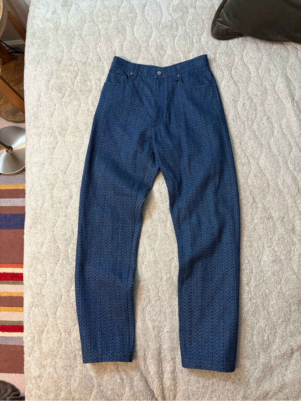 Fendi All Over Print Laser Script Heavy Denim Baggy Jeans